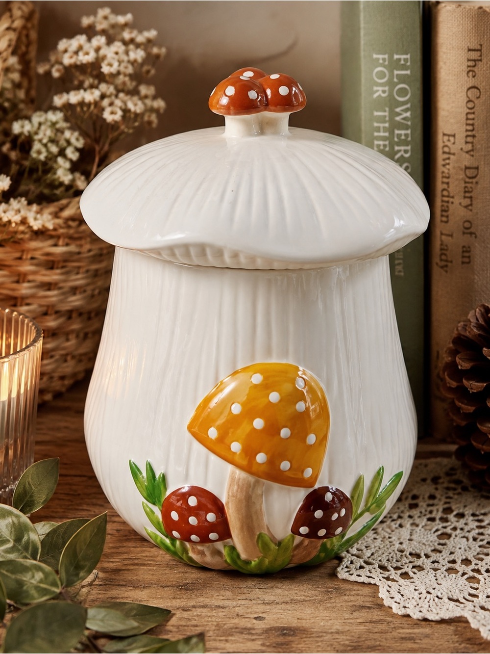 Vintage Arnels Japan Mushroom Cookie Jar Canister Cottagecore Woodland Decor 70s